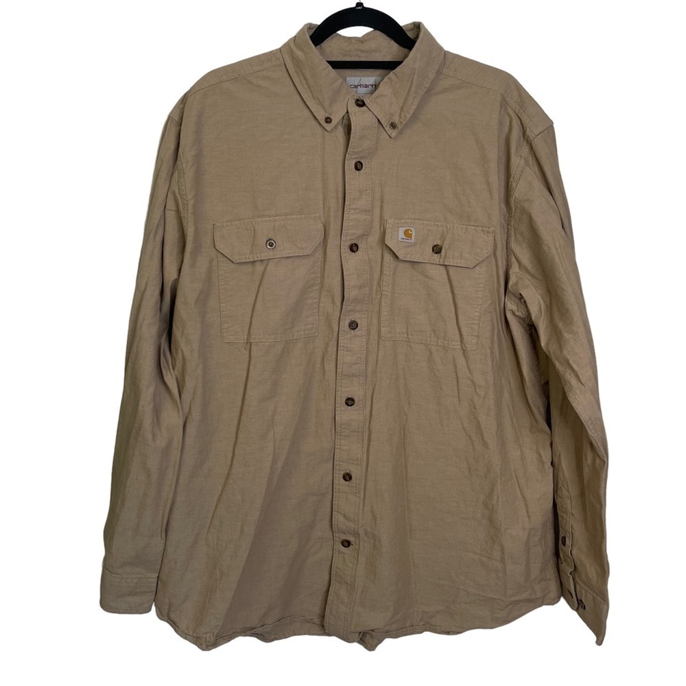 Carhartt Men’s Beige Long Sleeved Casual Button Down Dress Shirt Size X-Large